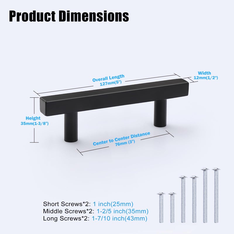 KNOBWELL 10 Pack 3 in Black Cabinet Pulls, Stainless Steel Kitchen Cupboard Door Handles Matte Black 3" Hole Spacing Furniture Hardware - Image 4